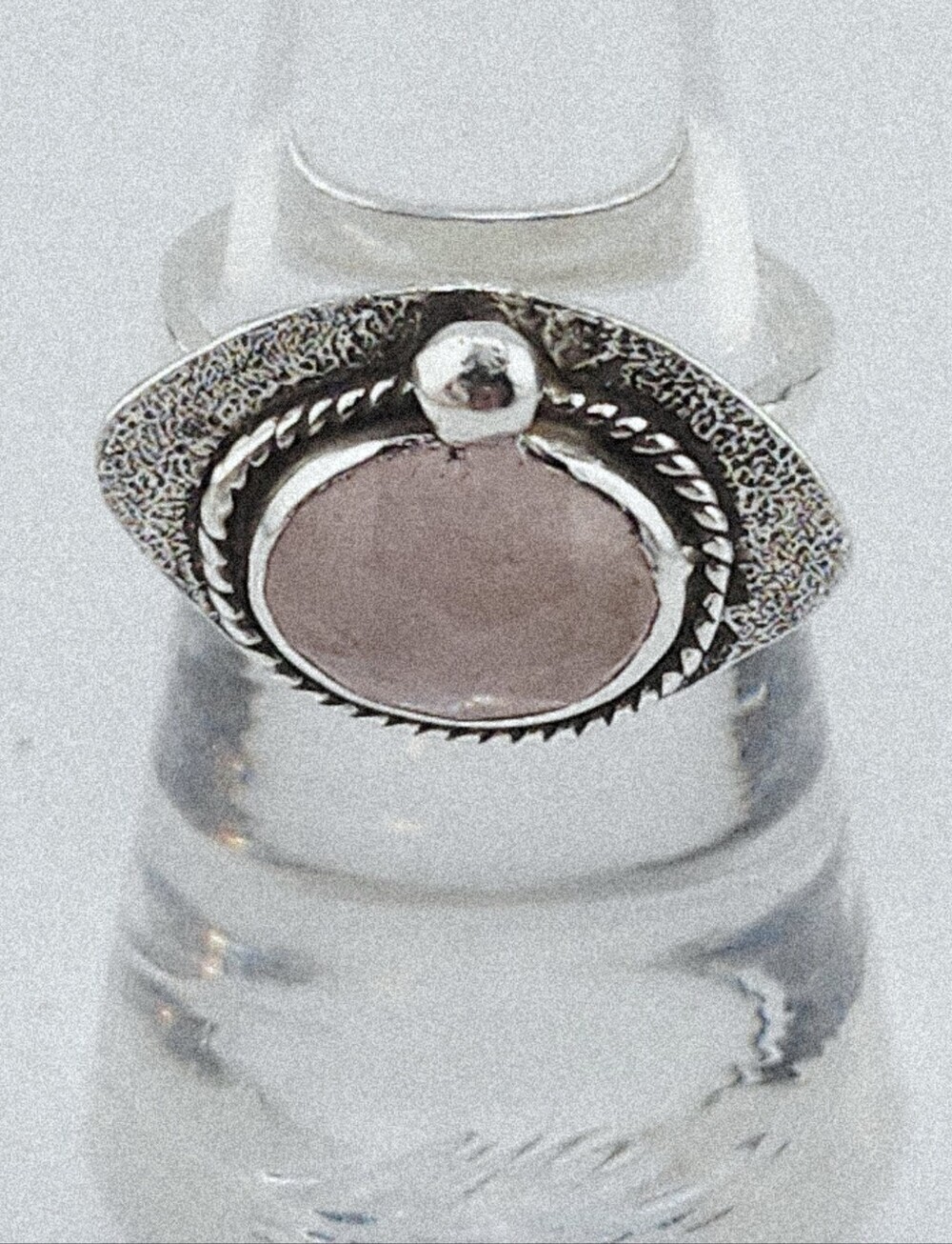 ROSE QUARTZ CRYSTAL  HANDMADE RING IN RECYCLED STERLING SILVER SZ 6.75